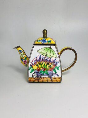 Vintage Kelvin Chen No. 348 Enameled Copper Miniature Teapot 1999